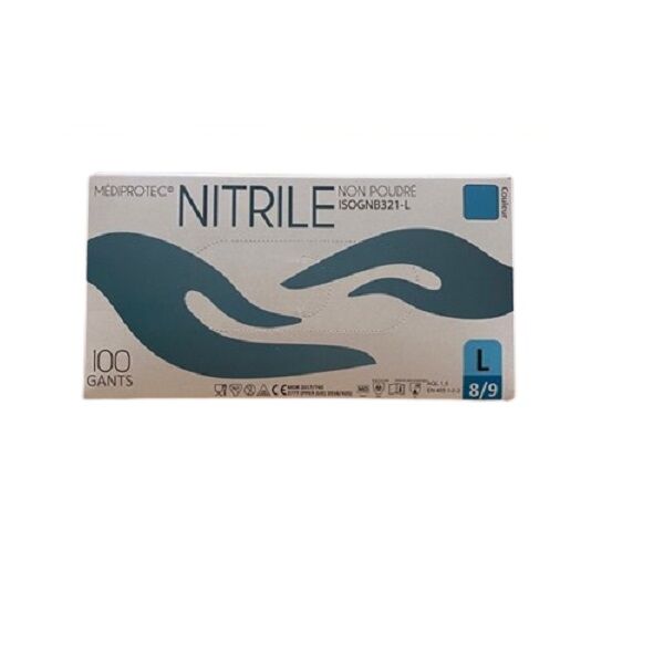 gant nitrile bleu non poudre large medical