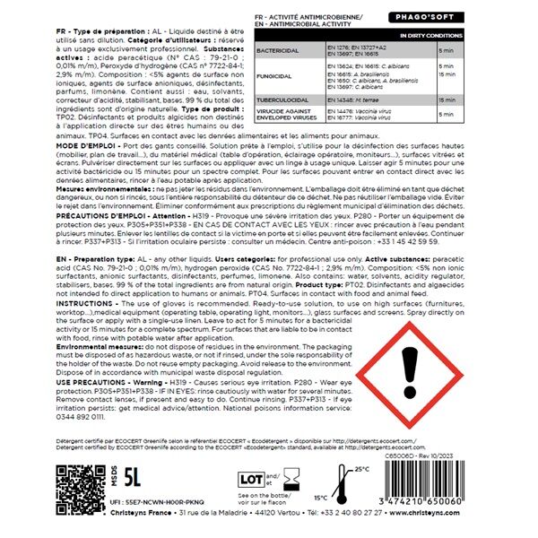 etiquette verso biocide phagosoft christeyns