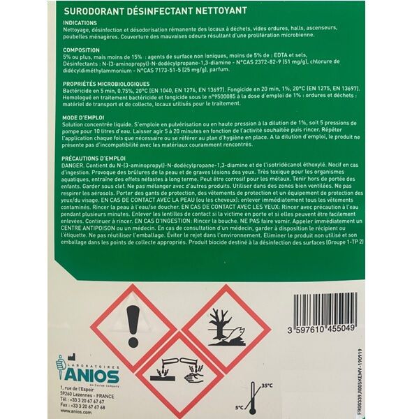 etiquette verso surodorant nettoyant anios