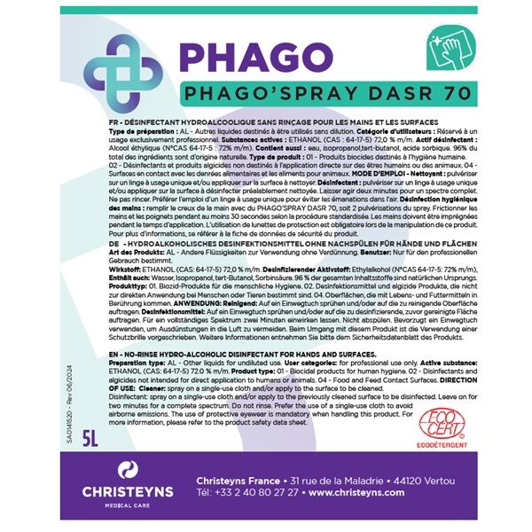 etiquette recto biocide phago spray dasr christeyns