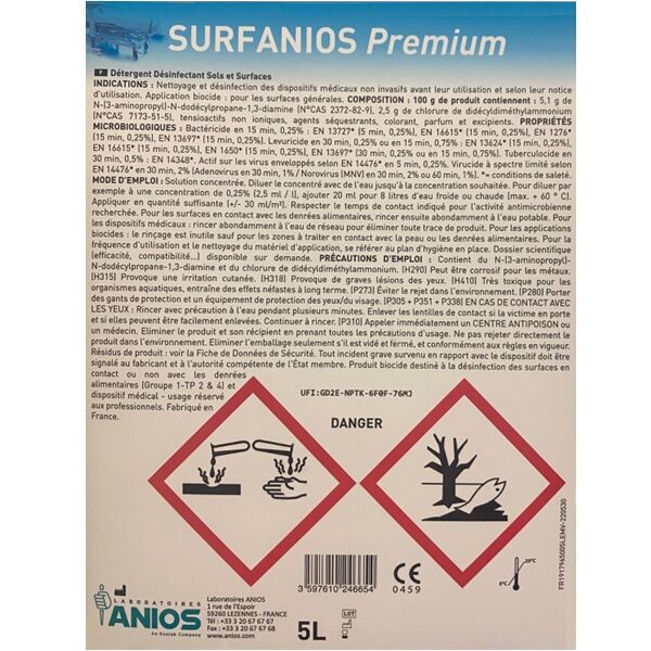 etiquette verso surfanios 5 litres