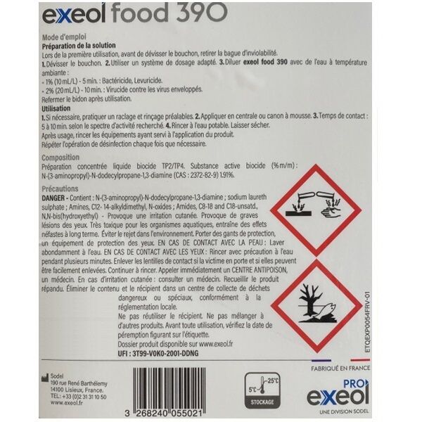 etiquette face arriere food390 exeol