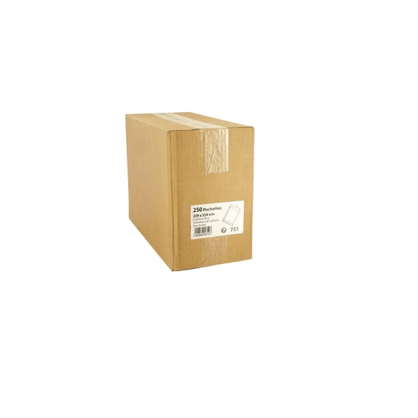 Boîte de 250 pochettes kraft format C4 avec bande de protection