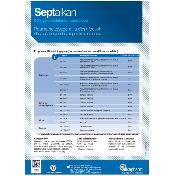 etiquette verso lingette desinfectante septalkan