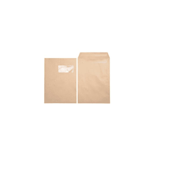 Boîte de 250 sacs kraft format 23 x 32 avec fenêtre et bande autocollante