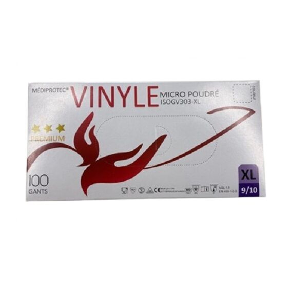 mediprotec gants vinyle micro poudres taille XL alimentaire et medicale
